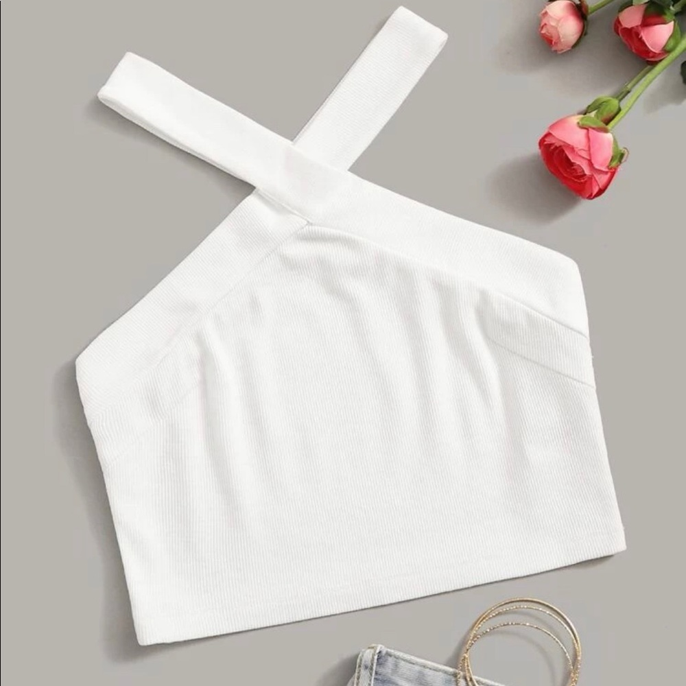 White Halter Ribbed Crop Top